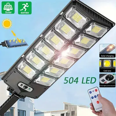 504LED Ultra-Bright Solar Street Light Wide Angle Motion Sensor, Remote Control,Energy-Efficient, Waterproof, And Adjustable ...