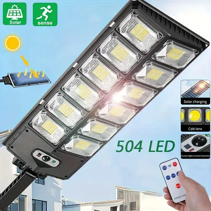 504LED Ultra-Bright Solar Street Light Wide Angle Motion Sensor, Remote Control,Energy-Efficient, Waterproof, And Adjustable ...