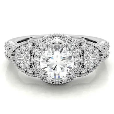 10K White Gold Round Cut Three-Stone Moissanite Engagement Ring