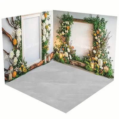 Aperturee White Wall Greenery Floral Frame Room Set Backdrop | Wall Background Photoshoot | Photo Booth Background | Diy Phot...