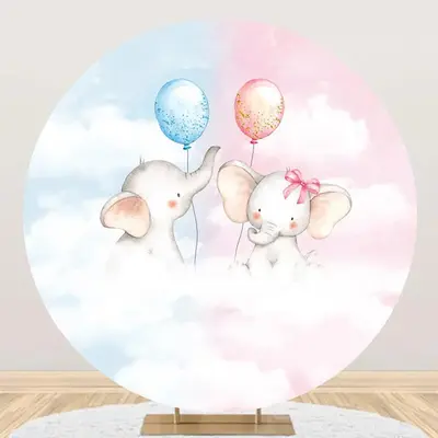 Pink Blue Balloon Animal Round Baby Shower Backdrop - Aperturee