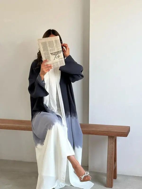 Arabic Clothing-Tie Dye Print Long Sleeve Open Front Abaya, Breathable Arab Robe, Fashion Loose Abayas, Women's Muslim Summer...