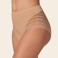 Leonisa Invisible High Waisted Tummy Control Stripe Lace Underwear - Shapewear Panties for Women Cotton Fabric