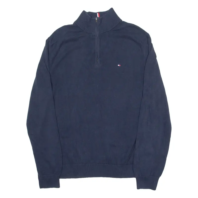 TOMMY HILFIGER Mens Jumper Blue 1/4 Zip Tight Knit L