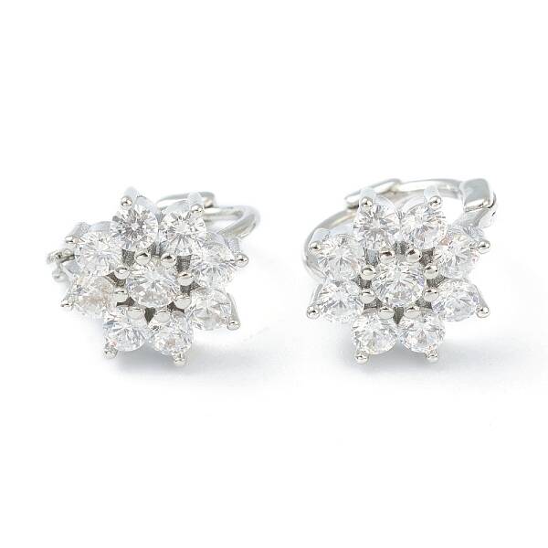 Brass Micro Pave Clear Cubic Zirconia Huggie Hoop Earrings