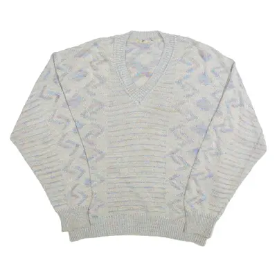 Mens Patterned Grey 90s Crazy Pattern Tight Knit L