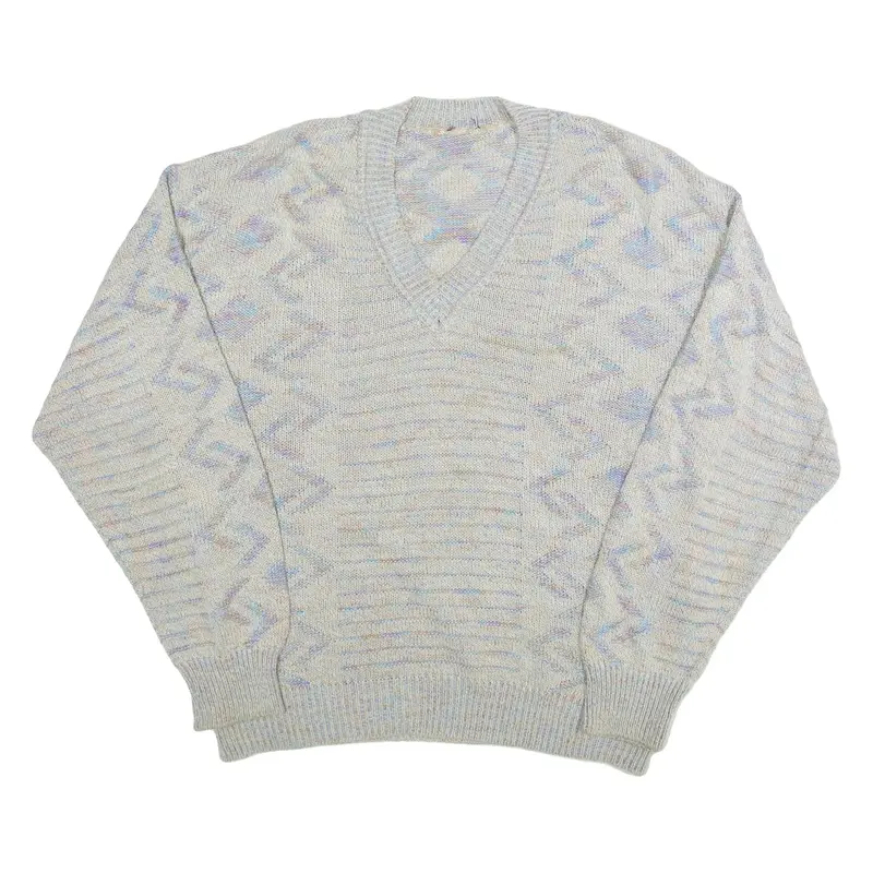 Mens Patterned Grey 90s Crazy Pattern Tight Knit L