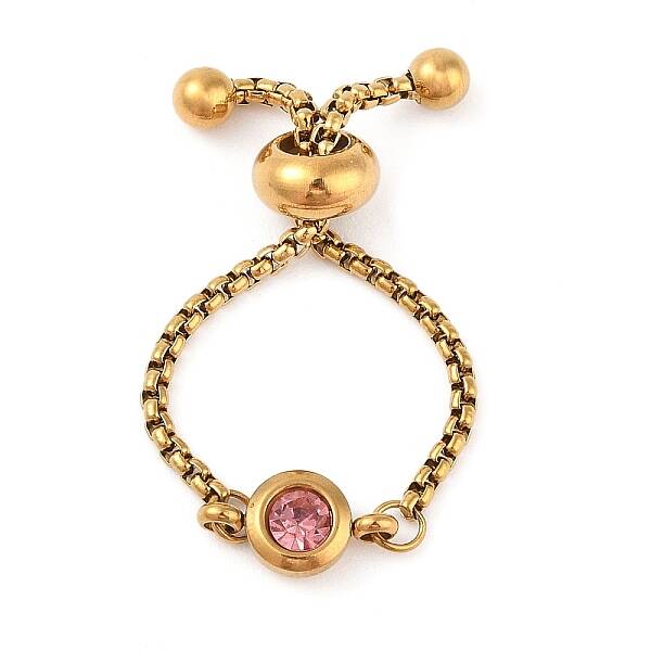 304 Stainless Steel Birthstones Rhinestone Adjustable Slider Ring