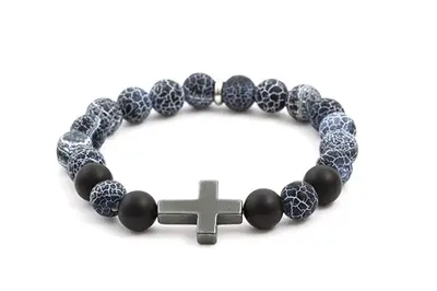 Agato MINK53 Agate and Hematite Bead Bracelet - Length: 17cm