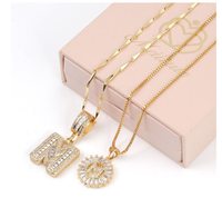 2 Pack lnitial Letter Pendant Necklaces with Zircon Stones for Women, 14K Gold Plated Alphabet Necklace, Fashion Jewelry for ...