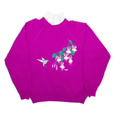 MORNING SUN Floral Womens Sweatshirt Purple Collared XL
