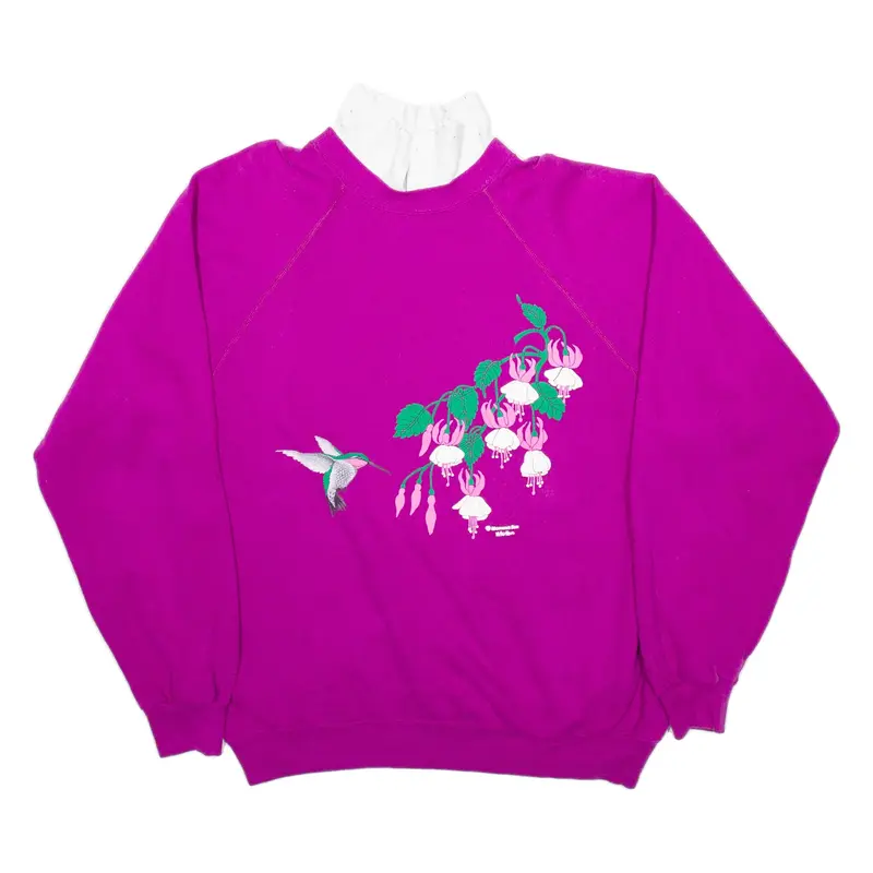 MORNING SUN Floral Womens Sweatshirt Purple Collared XL
