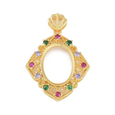 Rhombus Brass Micro Pave Cubic Zirconia Pendant Cabochon Settings