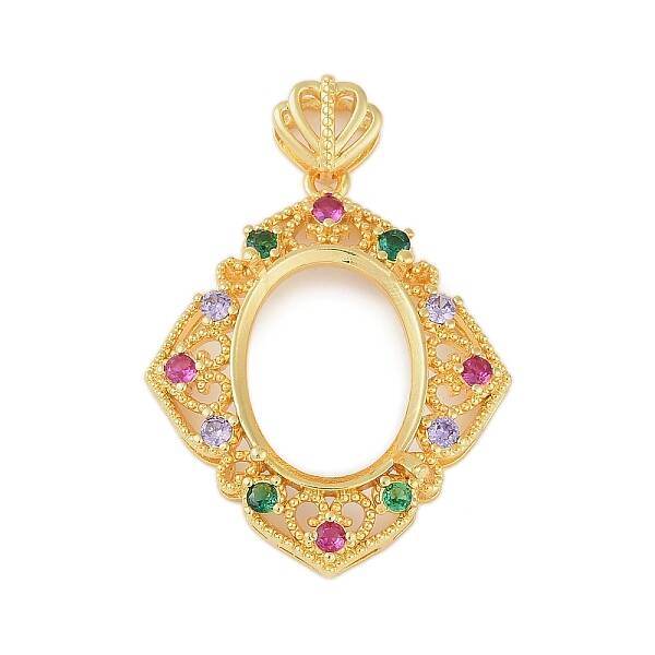 Rhombus Brass Micro Pave Cubic Zirconia Pendant Cabochon Settings