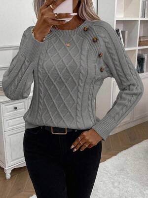 Clara – Button-Detail Cable Knit Sweater
