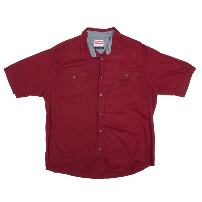 WRANGLER Plain Shirt Red Short Sleeve Mens XL