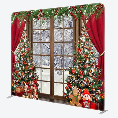 Aperturee Curtain Wood Window Christmas Pillow Case Backdrop - Aperturee