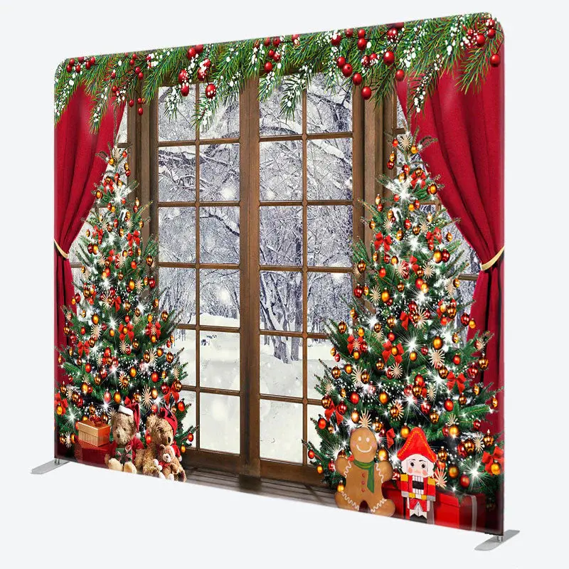 Aperturee Curtain Wood Window Christmas Pillow Case Backdrop - Aperturee