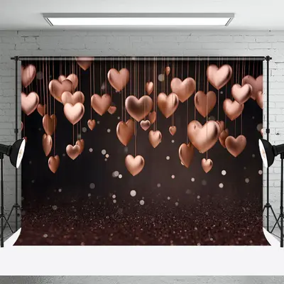 Rose Gold Hearts Bokeh Dark Valentines Day Backdrop - Aperturee