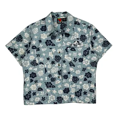 Mickey Unlimited Graphic Hawaiian Shirt - Large Blue Cotton