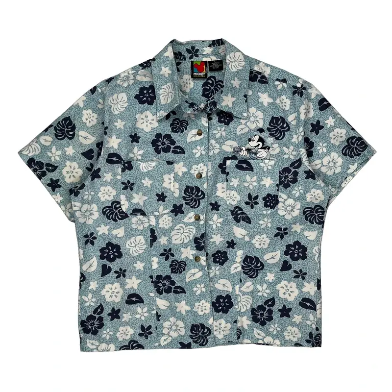 Mickey Unlimited Graphic Hawaiian Shirt - Large Blue Cotton