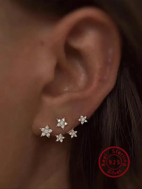 925 Sterling Silver Star Design Stud Earrings, Fashionable Earrings for Women & Girls, Trendy All-match & Exquisite Jewelry f...