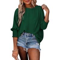 Znacicc Green Smocked Wrist Shift Puff Sleeve Casual Top - Women's Shirts for Casual Wear - Womenswear