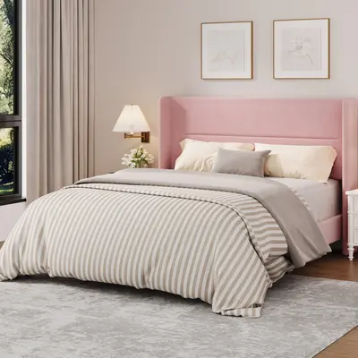 Garvee Queen Bed Frame with Wingback Headboard, Velvet Upholstered Platform Bed Frame with Sturdy Wooden Slats Support, No Bo...