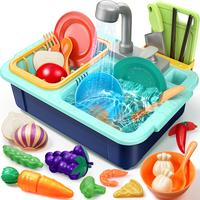 Geyiie Play Sink with Running Water, Interactive Mini Fishing Playset for Toddlers, Includes Real Faucet, Kitchen Accessories...