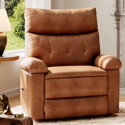 Garvee Recliner Chair for Adults, PU Leather Manual Recliner with Side Pocket, Lazy Chair with 1.5X Sponge Comfort Arm and Ba...