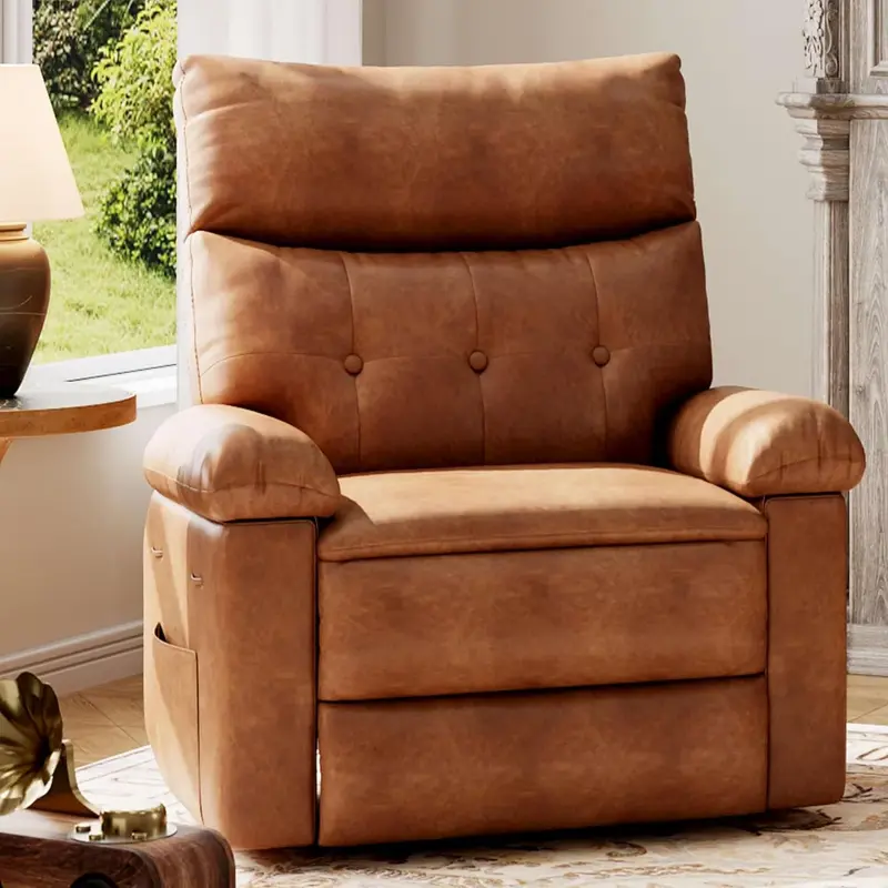 Garvee Recliner Chair for Adults, PU Leather Manual Recliner with Side Pocket, Lazy Chair with 1.5X Sponge Comfort Arm and Ba...