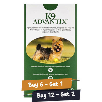 K9 Advantix Small Dogs/Pups 1-10 Lbs (Green) 12 Doses + 2 Free