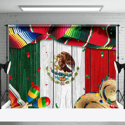 Retro Wooden Mexico Flag Hat Independencia Backdrop