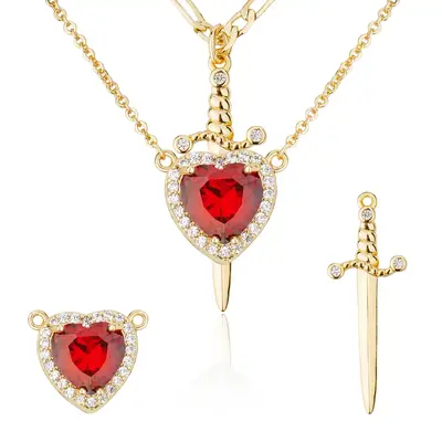 MEIITRUE 14K Gold Plated Heart Pendant Necklaces for Women Men, Zirconia Dagger Cross Pendant Necklace, Elegant Jewelry Gift ...