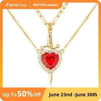 MEIITRUE 14K Gold Plated Heart Pendant Necklaces for Women Men, Zirconia Dagger Cross Pendant Necklace, Elegant Jewelry Gift ...