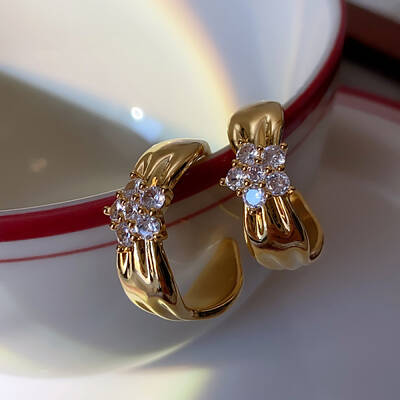 Brass Micro Pave Clear Cubic Zirconia Stud Earrings