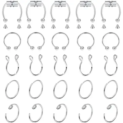 FLORIDECO 25Pcs Stainless Steel Fake Septum Fake Nose Ring Horseshoe Faux Fake Nose Septum Rings Magnetic Septum Piercing Cli...