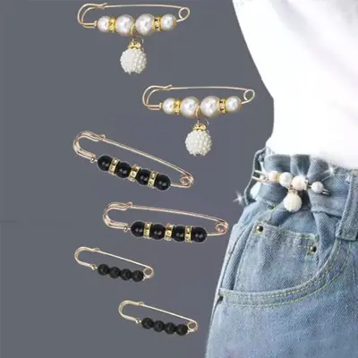 Faux Pearl Decorated Safety Pin, 6 Counts Fashionable Waist-cinching Pin, Sewing Accessories for Jeans, Pants, Dresses, Shirt...