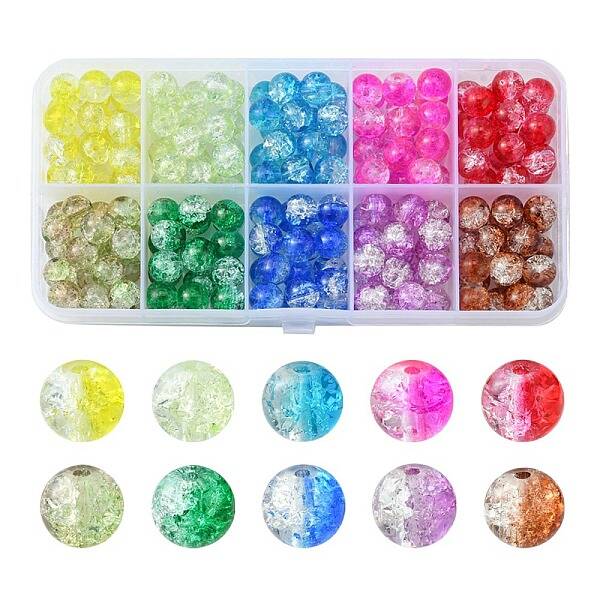 200Pcs 10 Colors Baking Painted Crackle Glass Bead Strands