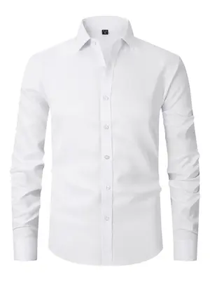 Men's Plain Button Front Shirt, Regular Fit Casual Long Sleeve Collared Top for Spring & Fall, Shirts for Men, Men's Clothes ...