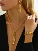 Women's Elegant Minimalist Jewelry Set, 4 Counts/setcasual Trendy Pendant Necklace & Dangle Earrings & Layered Bracelet, Exqu...