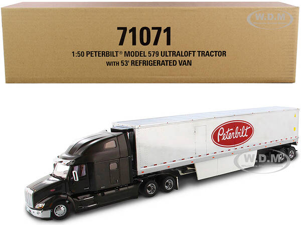 Peterbilt 579 UltraLoft Truck Tractor with 53 Refrigerated Van Legendary Black and Chrome Transport Series 1/50 Diecast Model...