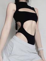 Women's Plain Cut Out Bodysuit, Street Fashion Solid Sleeveless Bodysuit for Daily Outdoor Wear, Summer Clothes for Women, Wo...