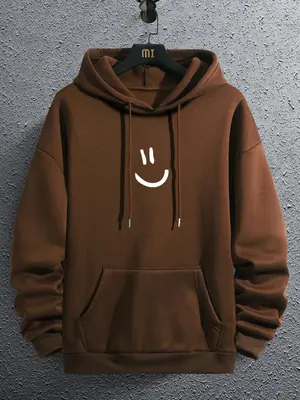 Men's Cartoon Face Print Drop Shoulder Hoodie, Casual Regular Fit Drawstring Pocket Hooded Sweatshirt, Men Clothes for Spring...