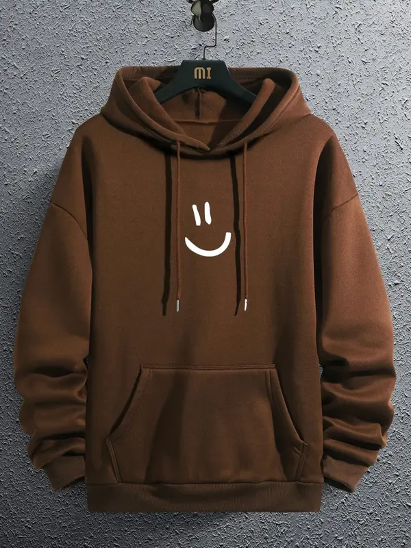 Men's Cartoon Face Print Drop Shoulder Hoodie, Casual Regular Fit Drawstring Pocket Hooded Sweatshirt, Men Clothes for Spring...