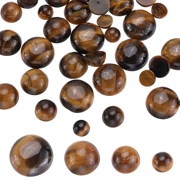 40Pcs 4 Styles Natural Tiger Eye Cabochons