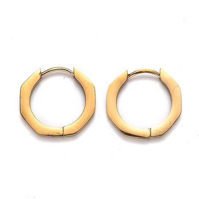 304 Stainless Steel Octagon Huggie Hoop Earrings