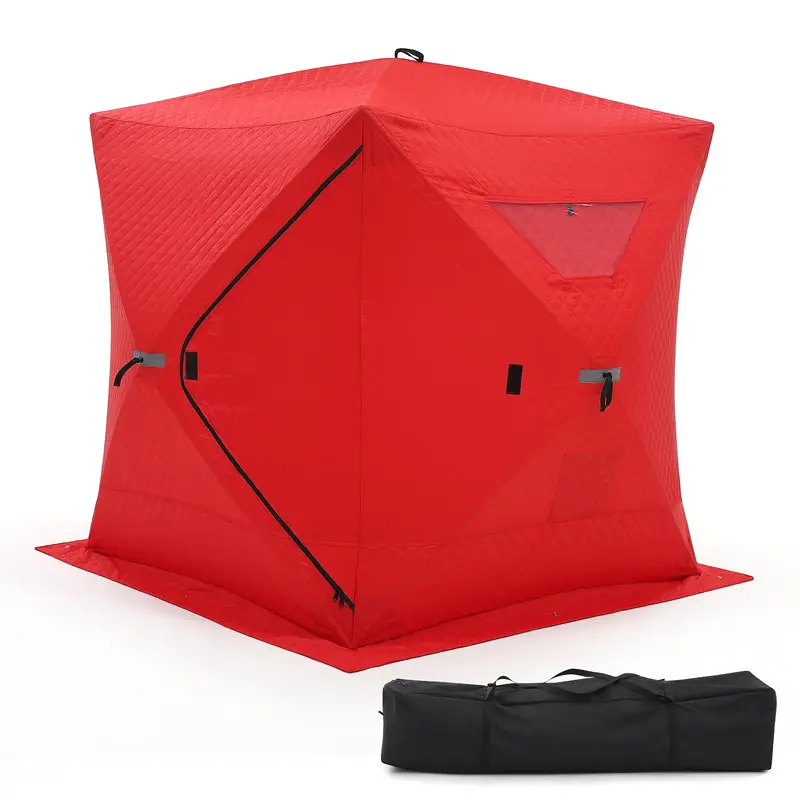 Garvee Pop-up Ice Fishing Shelter 2-3 Person, 3-Layer Insulated Ice Fishing Tent with 2 Doors & 2 Windows, Windproof Warm Por...