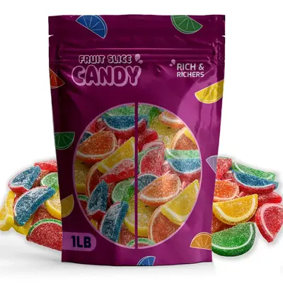 Assorted Fruit Slices - 1 lb of Fresh Delicious Wrapped Sweet Sugar Sanded Orange Lime Watermelon Cherry Blue Raspberry Lemon...
