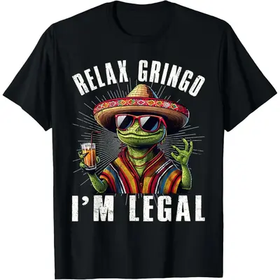 shirts - Cotton Short Sleeve Relax Gringo I'm Legal Mexican Lizard Funny T-Shirt for Men Women - designer hoodies